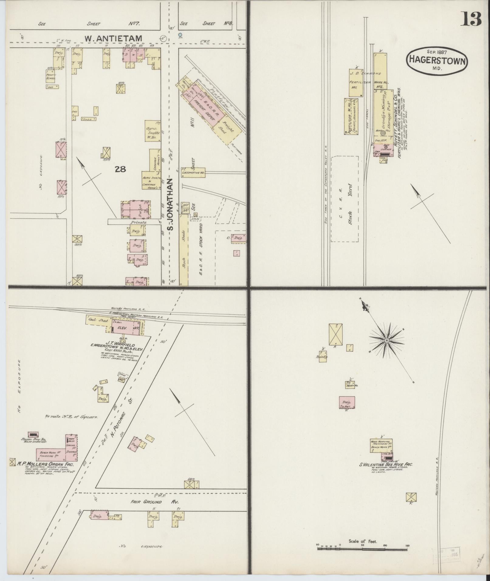 Washington, Maryland - 1887 - Sanborn Fire Insurance Map, Sheet #0013 - Historic Sanborn Fire Insurance Map Print, Washington Maryland 1887 0013 vintage old map wall art