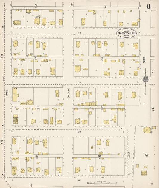 Sanborn Fire Insurance Map from Marysville, Snohomish County, Washington (1912), Sheet #0006 - Historic Sanborn Fire Insurance Map Print, vintage old map wall art, antique decor, genealogy gift, Washington Washington map