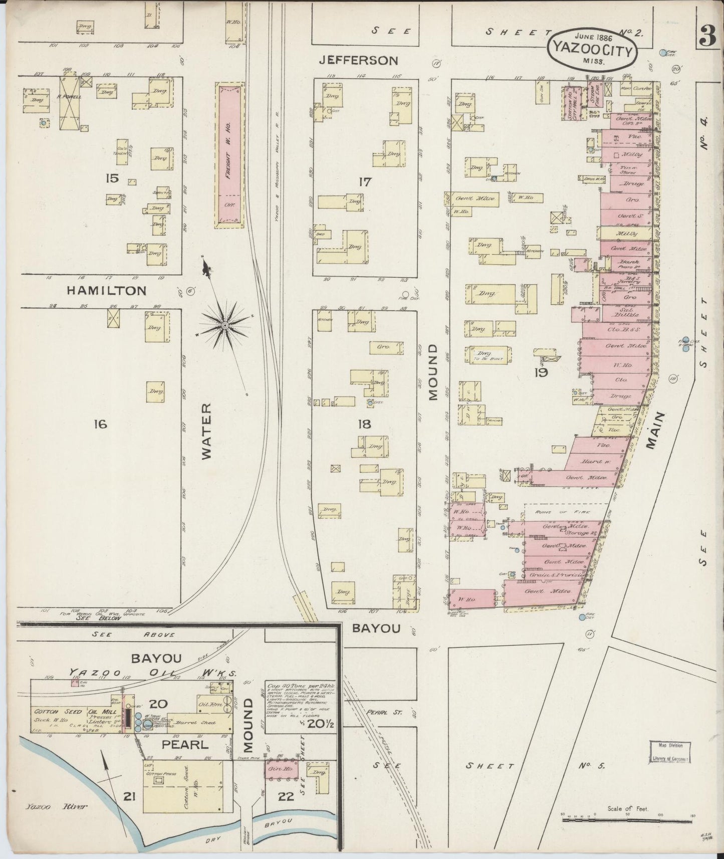 Sanborn Fire Insurance Map from Yazoo City, Yazoo County, Mississippi (1886), Sheet #0003 - Complete Map Set gallery image, historic Sanborn map, vintage wall art, Mississippi Mississippi