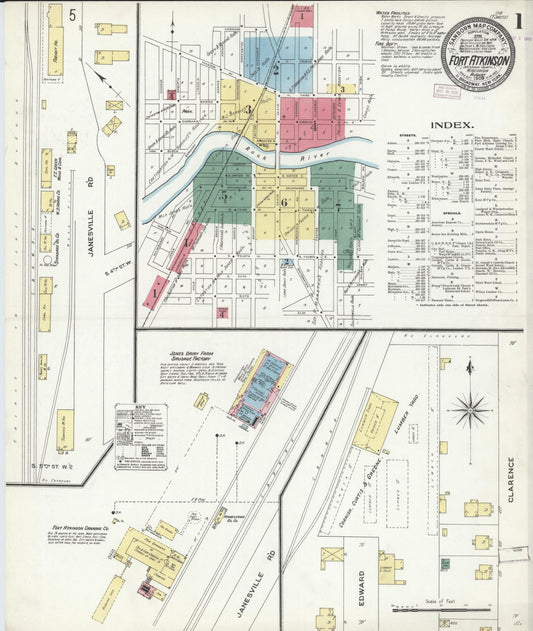 Sanborn Fire Insurance Map from Fort Atkinson, Jefferson County, Wisconsin (1909), Sheet #0001 - Complete Map Set gallery image, historic Sanborn map, vintage wall art, Wisconsin Wisconsin