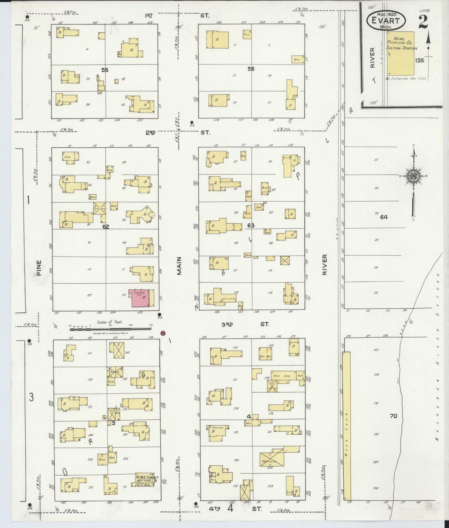 Sanborn Fire Insurance Map from Evart, Osceola County, Michigan (1920), Sheet #0002 - Complete Map Set gallery image, historic Sanborn map, vintage wall art, Michigan Michigan