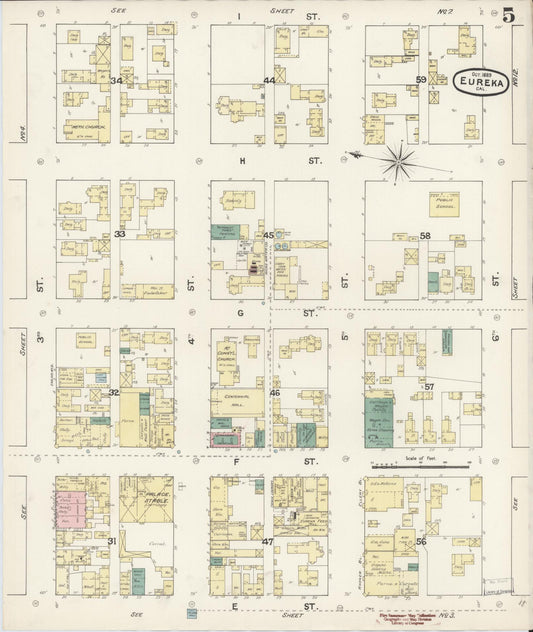 Sanborn Fire Insurance Map from Eureka, Humboldt County, California (1889), Sheet #0005 - Historic Sanborn Fire Insurance Map Print, vintage old map wall art, antique decor, genealogy gift, California California map