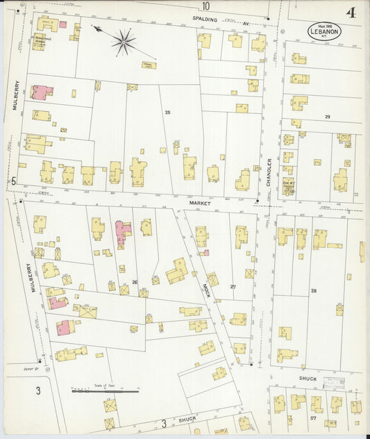 Sanborn Fire Insurance Map from Lebanon, Marion County, Kentucky (1908), Sheet #0004 - Historic Sanborn Fire Insurance Map Print, vintage old map wall art, antique decor, genealogy gift, Kentucky Kentucky map