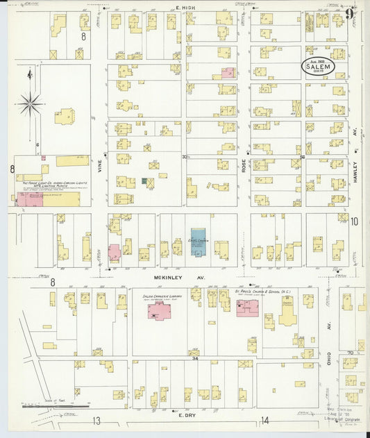 Sanborn Fire Insurance Map from Salem, Columbiana County, Ohio (1909), Sheet #0009 - Historic Sanborn Fire Insurance Map Print, vintage old map wall art, antique decor, genealogy gift, Ohio Ohio map