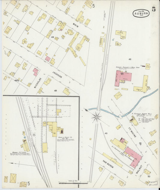 Sanborn Fire Insurance Map from Auburn, De Kalb County, Indiana (1896), Sheet #0005 - Historic Sanborn Fire Insurance Map Print, vintage old map wall art, antique decor, genealogy gift, Indiana Indiana map