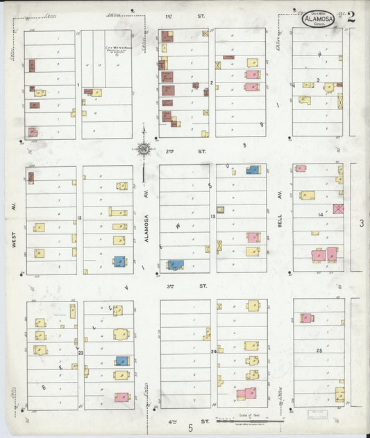 Sanborn Fire Insurance Map from Alamosa, Alamosa County, Colorado (1919), Sheet #0002 - Historic Sanborn Fire Insurance Map Print, vintage old map wall art, antique decor, genealogy gift, Colorado Colorado map