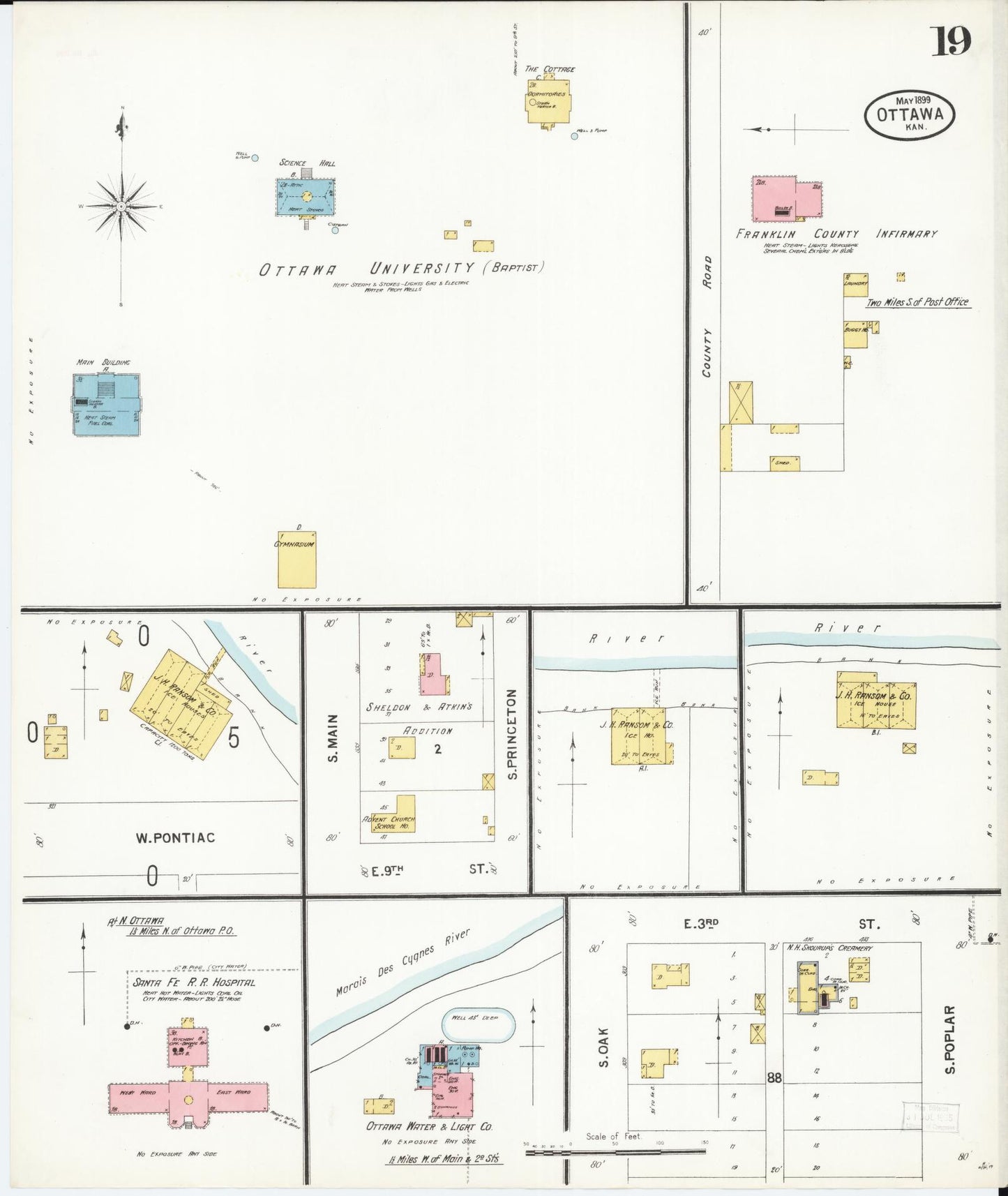 Sanborn Fire Insurance Map from Ottawa, Franklin County, Kansas (1899), Sheet #0019 - Complete Map Set gallery image, historic Sanborn map, vintage wall art, Kansas Kansas