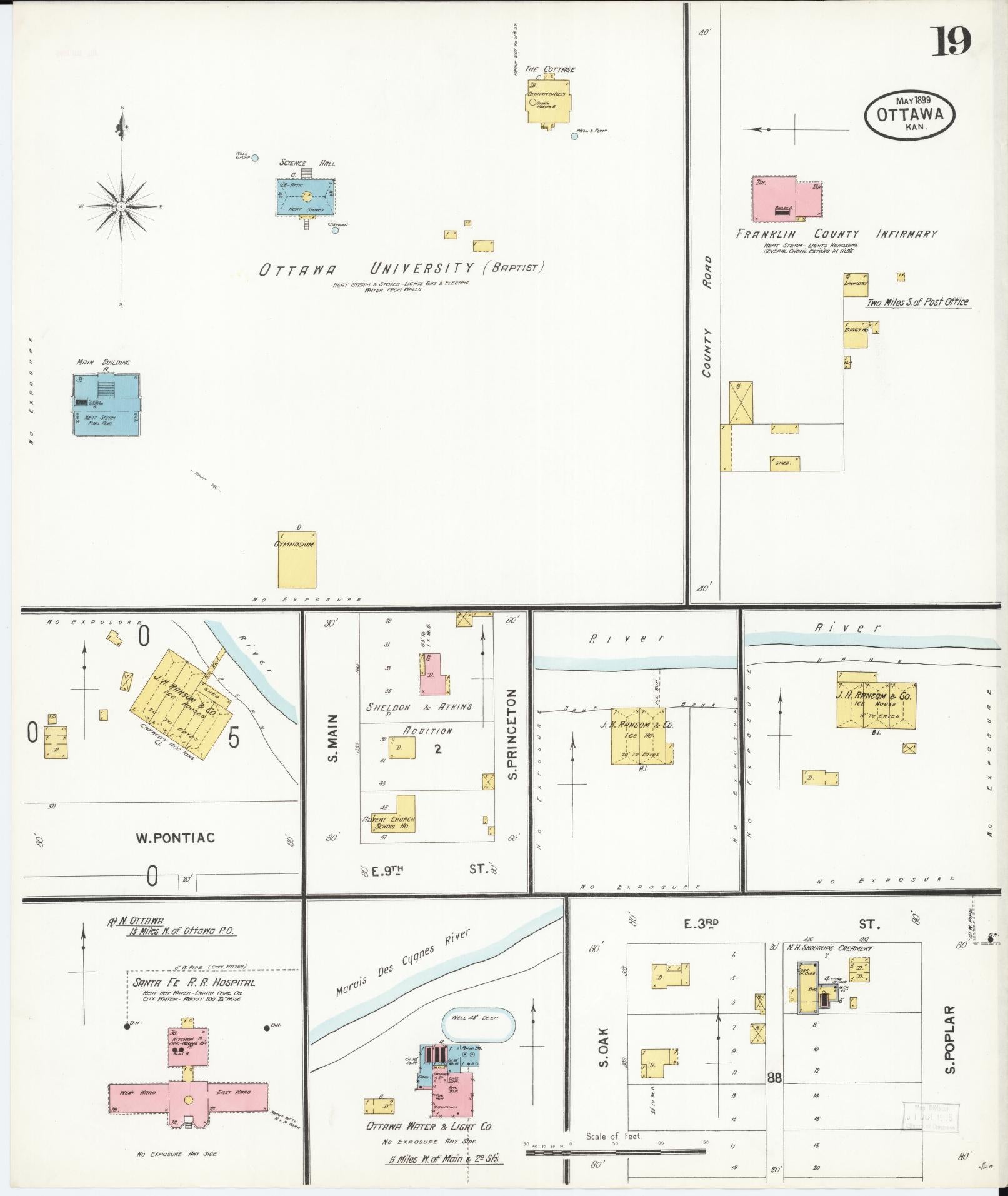 Sanborn Fire Insurance Map from Ottawa, Franklin County, Kansas (1899), Sheet #0019 - Complete Map Set gallery image, historic Sanborn map, vintage wall art, Kansas Kansas