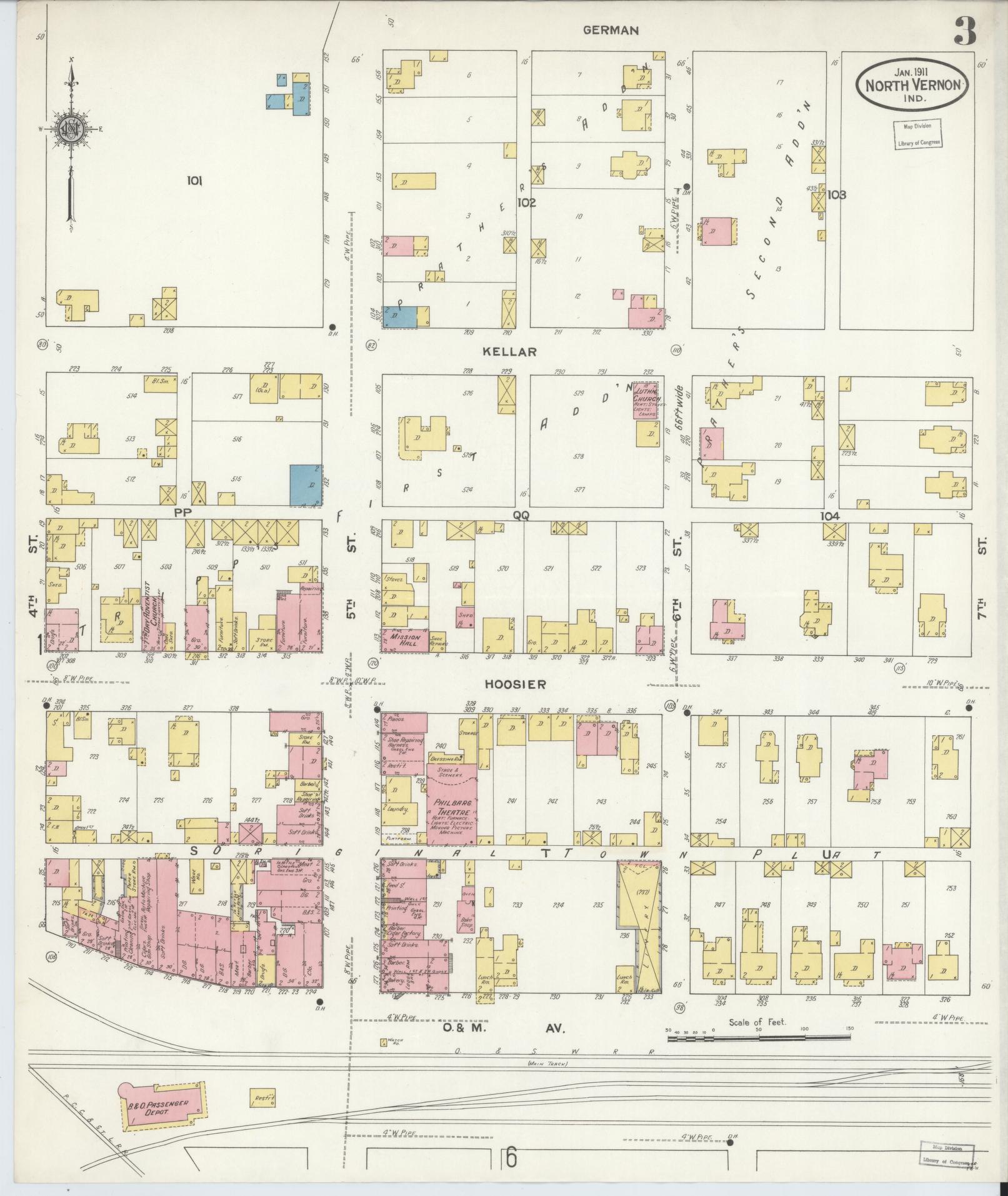 Sanborn Fire Insurance Map from North Vernon, Jennings County, Indiana (1911), Sheet #0003 - Complete Map Set gallery image, historic Sanborn map, vintage wall art, Indiana Indiana