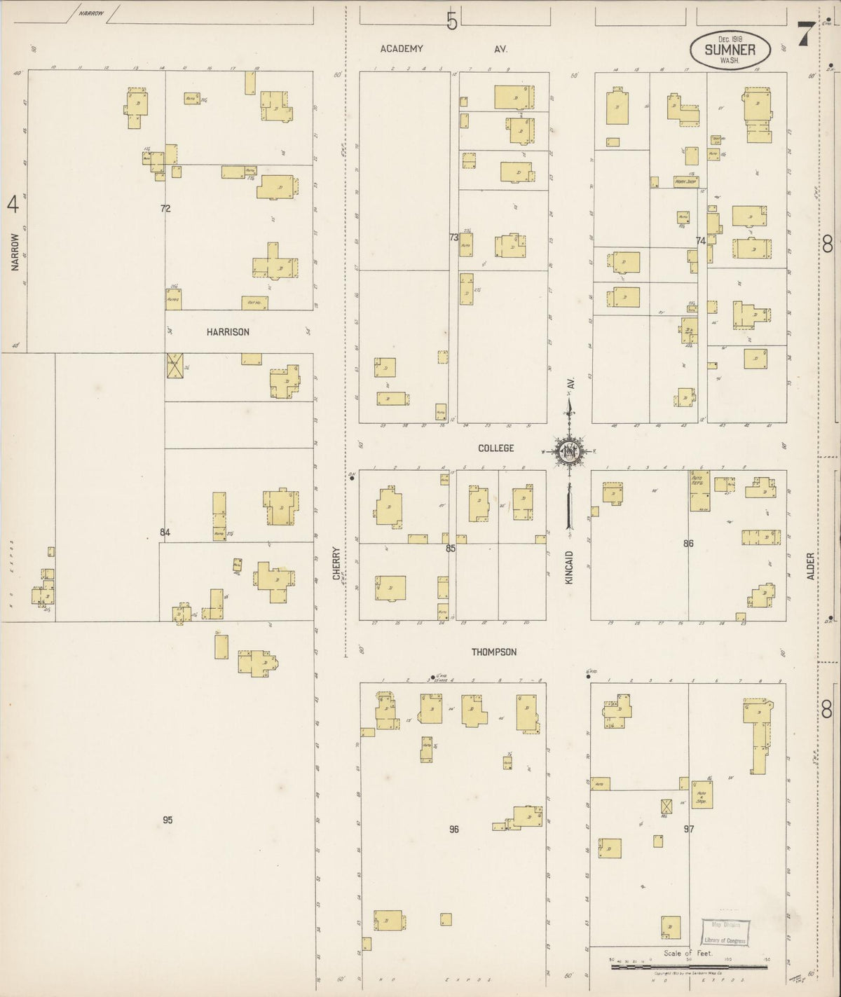 Sanborn Fire Insurance Map from Sumner, Pierce County, Washington (1919), Sheet #0007 - Historic Sanborn Fire Insurance Map Print, vintage old map wall art, antique decor, genealogy gift, Washington Washington map