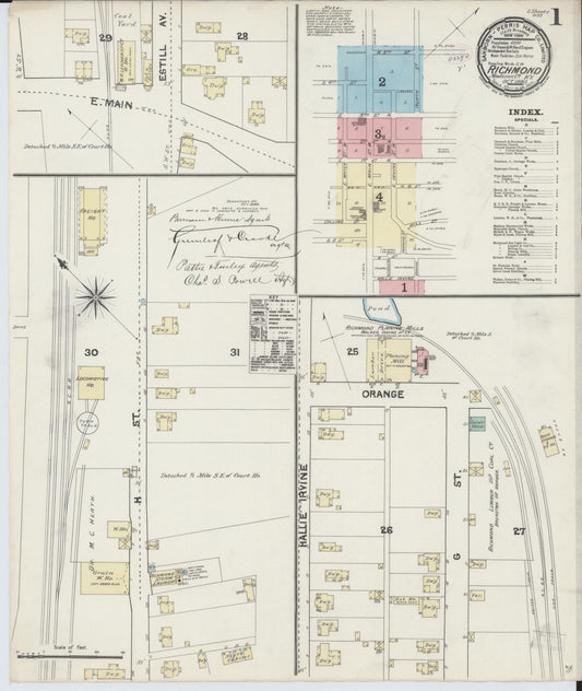 Sanborn Fire Insurance Map from Richmond, Madison County, Kentucky (1890), Sheet #0001 - Historic Sanborn Fire Insurance Map Print, vintage old map wall art, antique decor, genealogy gift, Kentucky Kentucky map