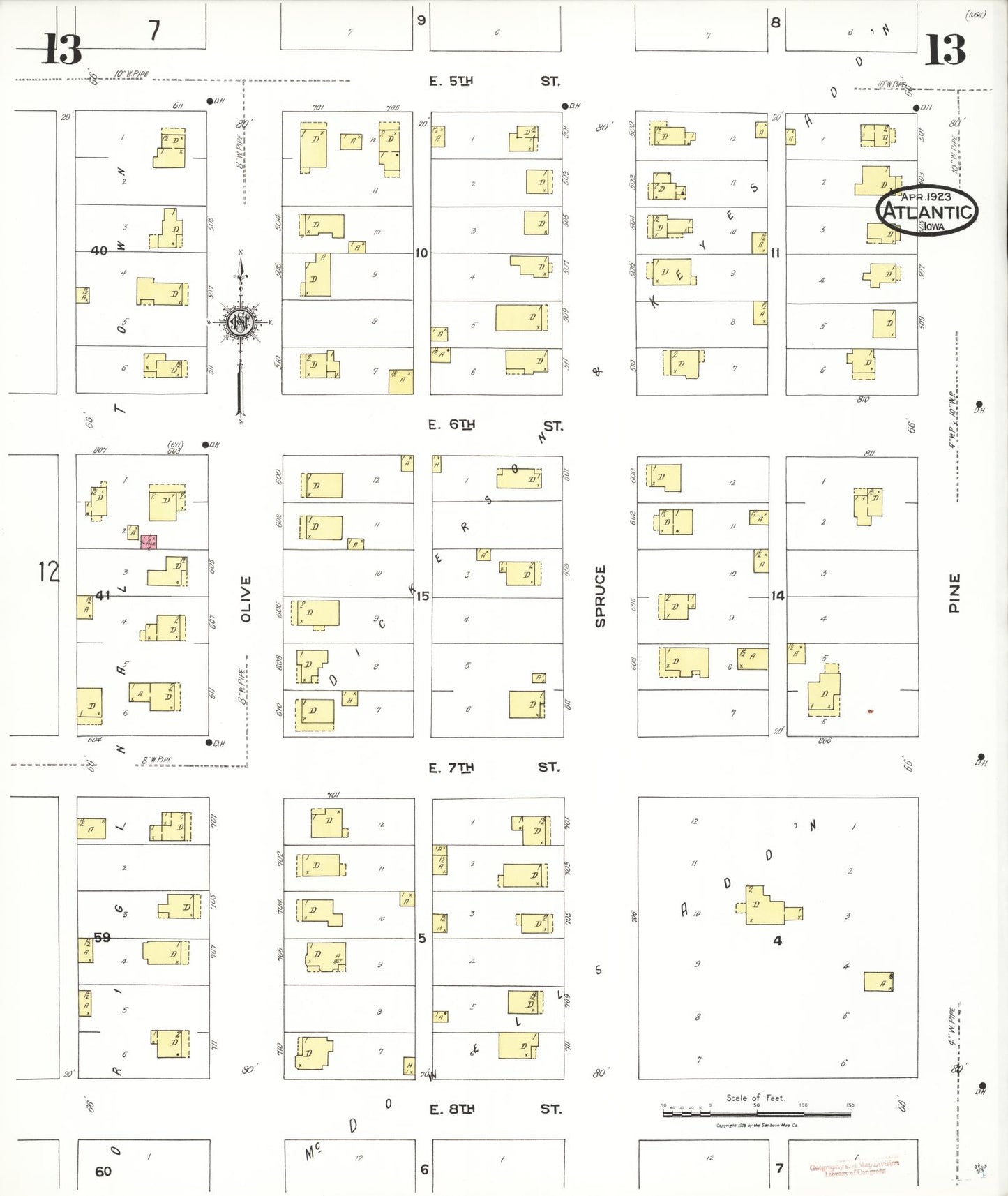 Sanborn Fire Insurance Map from Atlantic, Cass County, Iowa (1923), Sheet #0013 - Historic Sanborn Fire Insurance Map Print