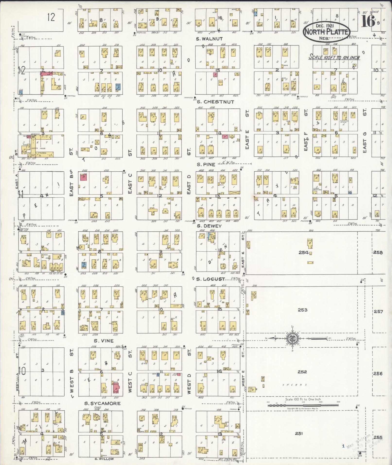 Sanborn Fire Insurance Map from North Platte, Lincoln County, Nebraska (1921), Sheet #0016 - Historic Sanborn Fire Insurance Map Print, vintage old map wall art, antique decor, genealogy gift, Nebraska Nebraska map