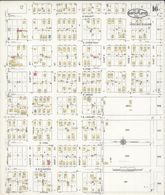 Sanborn Fire Insurance Map from North Platte, Lincoln County, Nebraska (1921), Sheet #0016 - Historic Sanborn Fire Insurance Map Print, vintage old map wall art, antique decor, genealogy gift, Nebraska Nebraska map
