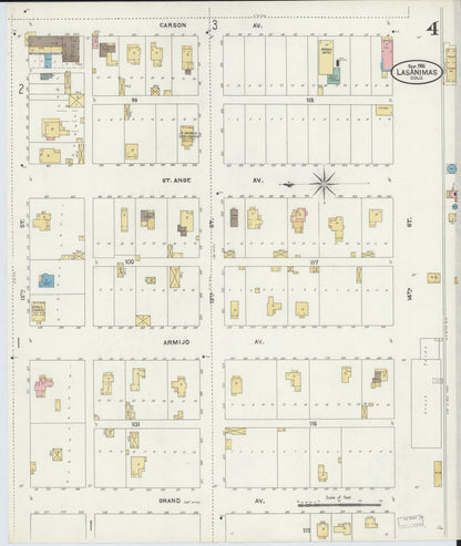 Sanborn Fire Insurance Map from Las Animas, Bent County, Colorado (1906), Sheet #0004 - Complete Map Set gallery image, historic Sanborn map, vintage wall art, Colorado Colorado