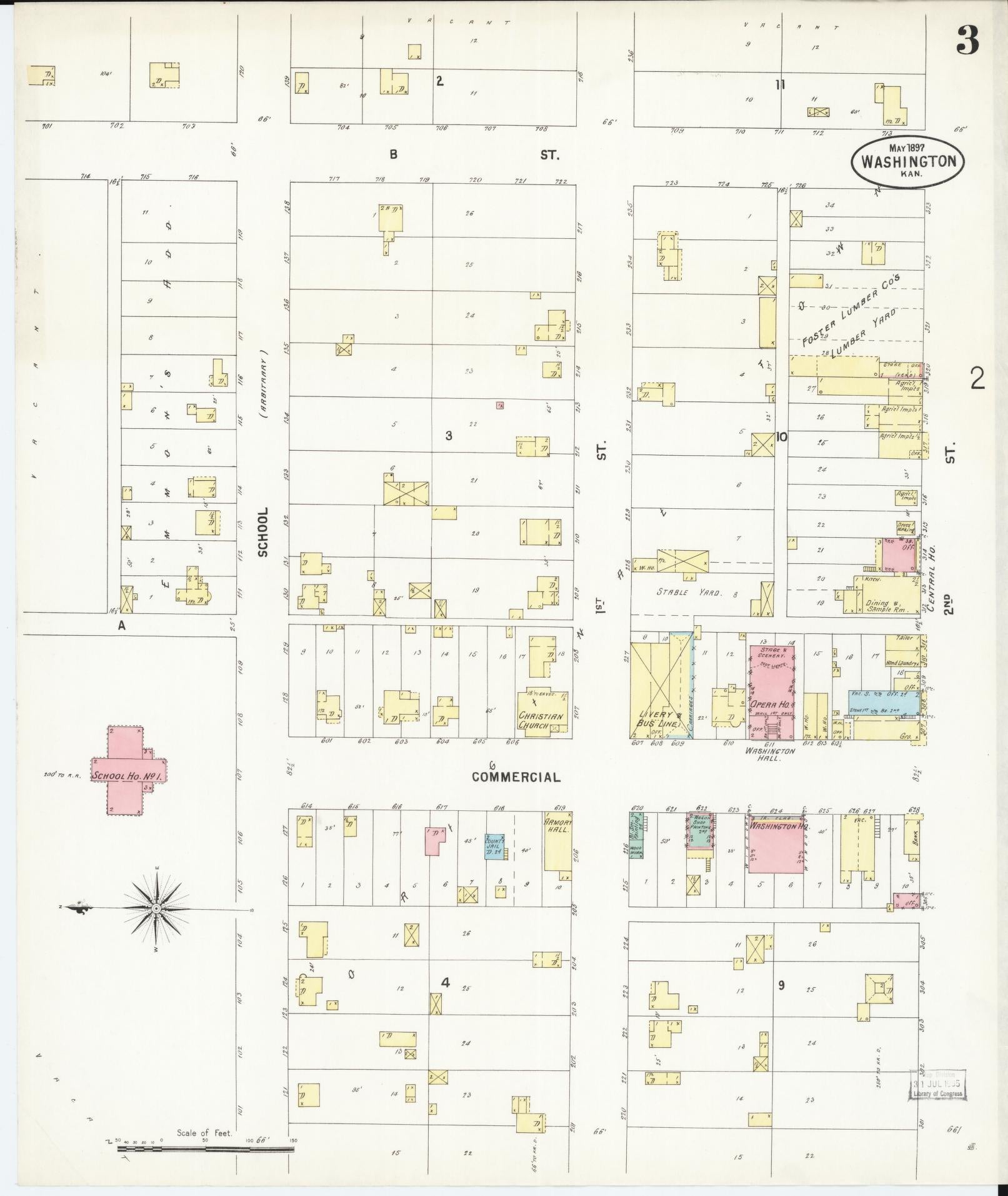 Sanborn Fire Insurance Map from Washington, Washington County, Kansas (1897), Sheet #0003 - Complete Map Set gallery image, historic Sanborn map, vintage wall art, Kansas Kansas