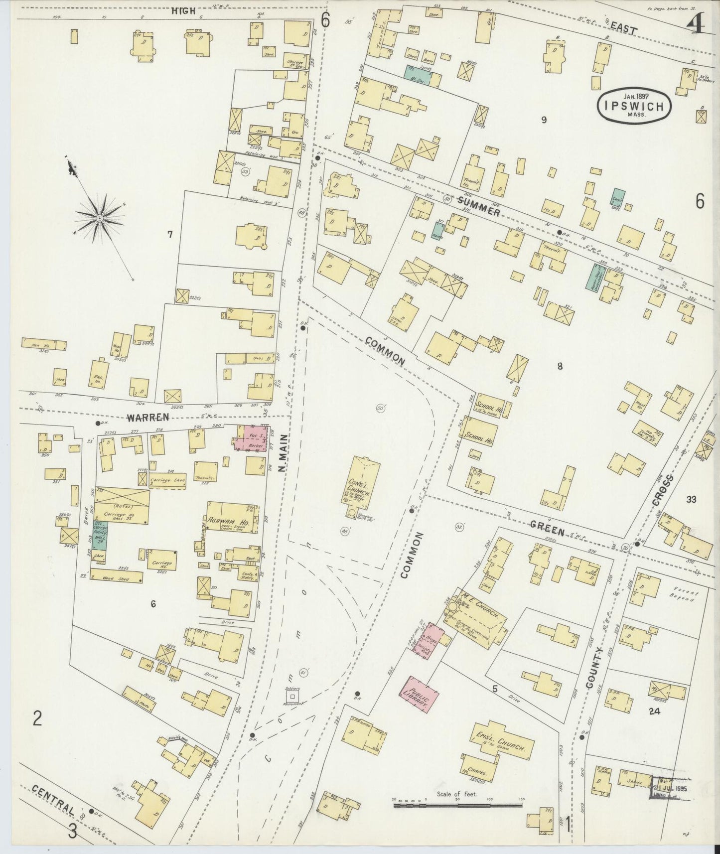 Sanborn Fire Insurance Map from Ipswich, Essex County, Massachusetts (1897), Sheet #0004 - Complete Map Set gallery image, historic Sanborn map, vintage wall art, Massachusetts Massachusetts