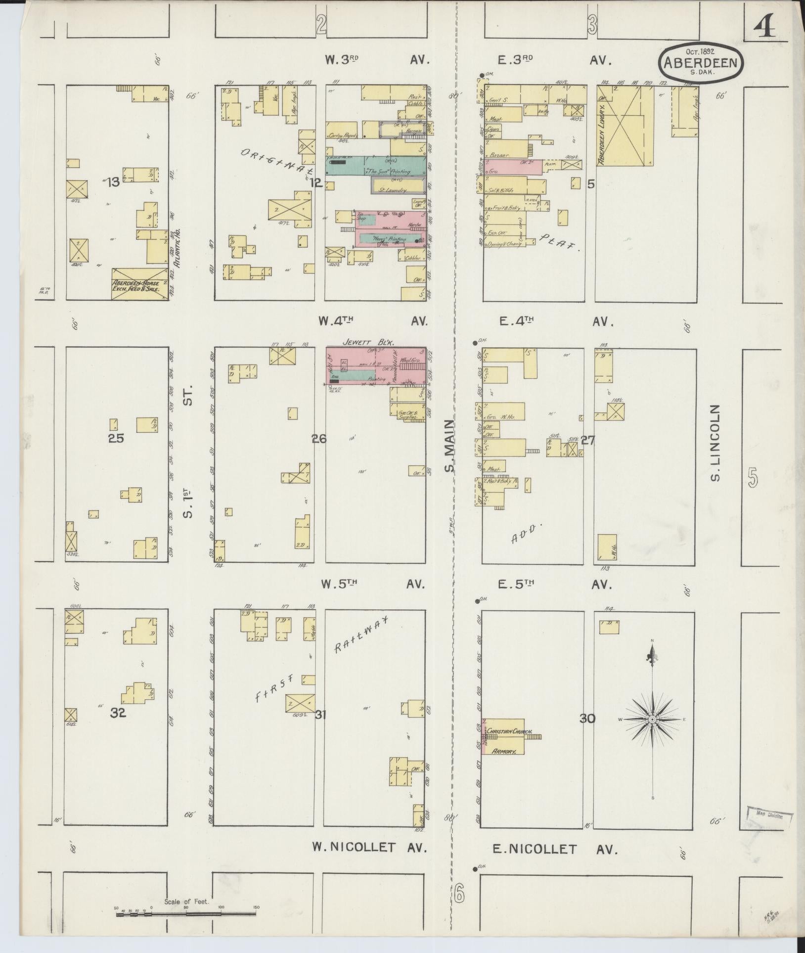 Sanborn Fire Insurance Map from Aberdeen, Brown County, South Dakota (1892), Sheet #0004 - Complete Map Set gallery image, historic Sanborn map, vintage wall art, South Dakota South Dakota
