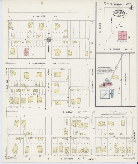 Sanborn Fire Insurance Map from Guthrie, Logan County, Oklahoma (1914), Sheet #0004 - Historic Sanborn Fire Insurance Map Print, vintage old map wall art, antique decor, genealogy gift, Oklahoma Oklahoma map