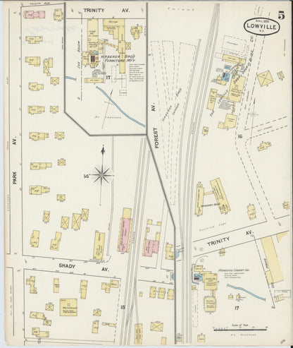 Sanborn Fire Insurance Map from Lowville, Lewis County, New York (1890), Sheet #0005 - Historic Sanborn Fire Insurance Map Print, vintage old map wall art, antique decor, genealogy gift, New York New York map