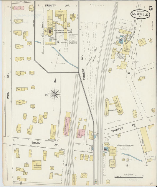 Sanborn Fire Insurance Map from Lowville, Lewis County, New York (1890), Sheet #0005 - Historic Sanborn Fire Insurance Map Print, vintage old map wall art, antique decor, genealogy gift, New York New York map