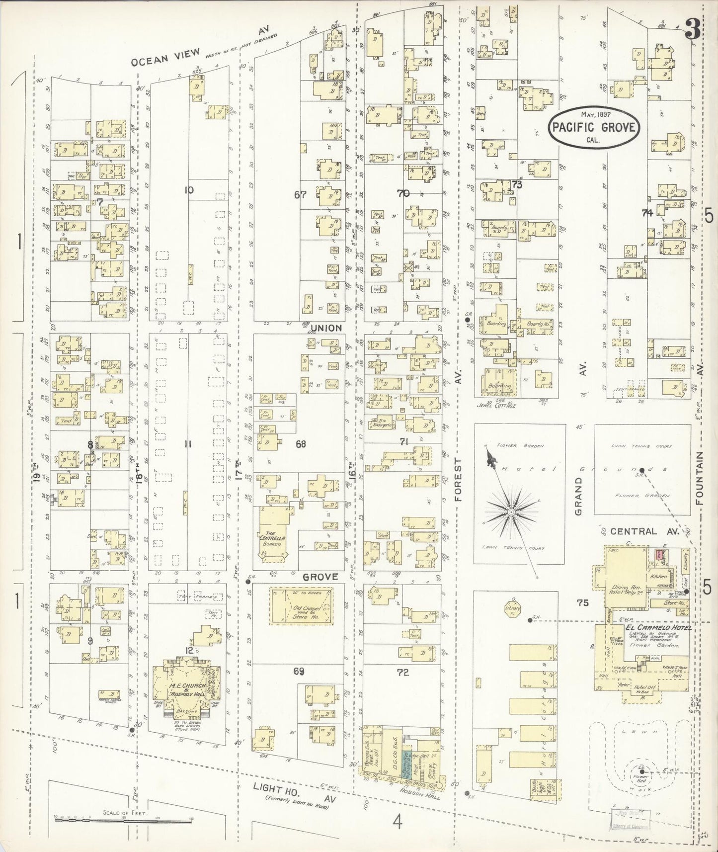 Sanborn Fire Insurance Map from Pacific Grove, Monterey County, California (1897), Sheet #0003 - Complete Map Set gallery image, historic Sanborn map, vintage wall art, California California
