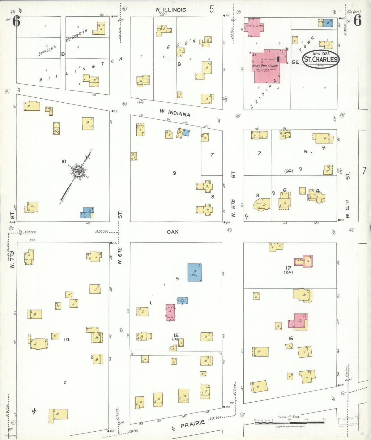 Sanborn Fire Insurance Map from Saint Charles, Kane County, Illinois (1923), Sheet #0006 - Historic Sanborn Fire Insurance Map Print, vintage old map wall art, antique decor, genealogy gift, Illinois Illinois map