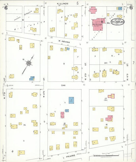 Sanborn Fire Insurance Map from Saint Charles, Kane County, Illinois (1923), Sheet #0006 - Historic Sanborn Fire Insurance Map Print, vintage old map wall art, antique decor, genealogy gift, Illinois Illinois map