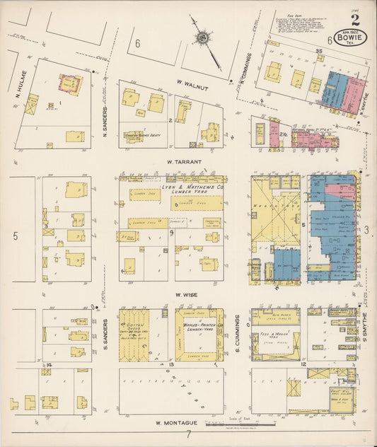 Sanborn Fire Insurance Map from Bowie, Montague County, Texas (1922), Sheet #0002 - Historic Sanborn Fire Insurance Map Print, vintage old map wall art, antique decor, genealogy gift, Texas Texas map