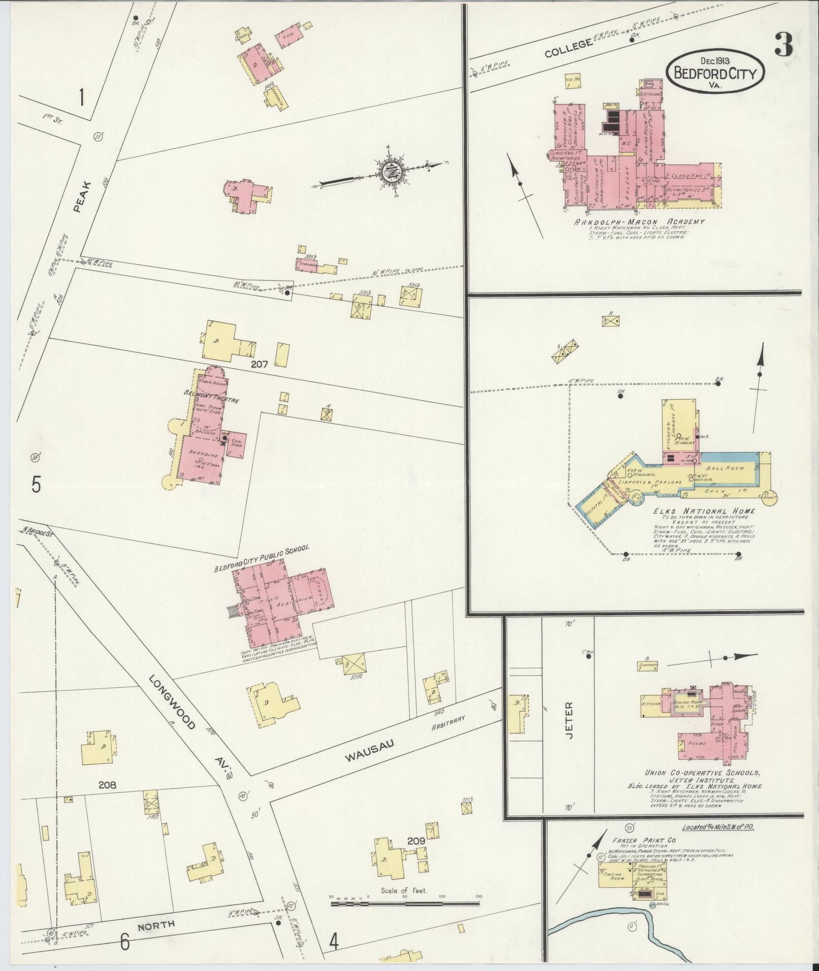 Sanborn Fire Insurance Map from Bedford, Independent Cities, Virginia (1913), Sheet #0003 - Complete Map Set gallery image, historic Sanborn map, vintage wall art, Virginia Virginia