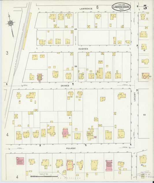 Sanborn Fire Insurance Map from Lawrenceburg, Lawrence County, Tennessee (1916), Sheet #0005 - Historic Sanborn Fire Insurance Map Print, vintage old map wall art, antique decor, genealogy gift, Tennessee Tennessee map