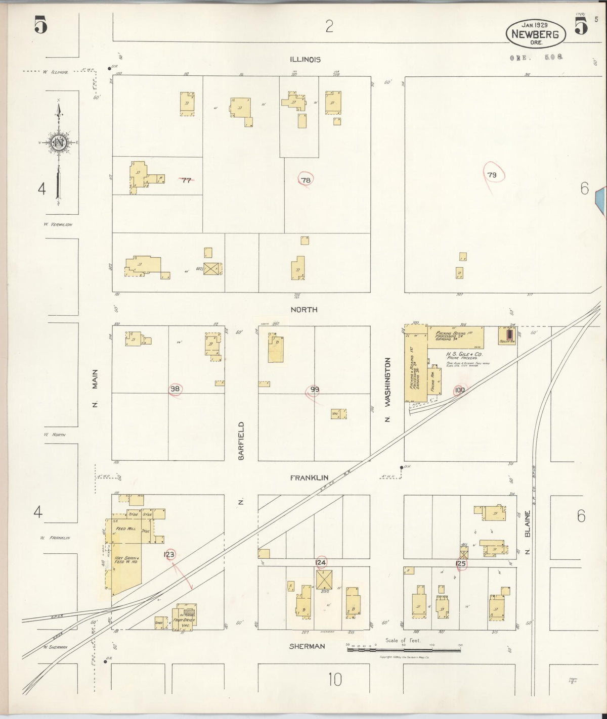 Sanborn Fire Insurance Map from Newberg, Yamhill County, Oregon (1934), Sheet #0005 - Historic Sanborn Fire Insurance Map Print, vintage old map wall art, antique decor, genealogy gift, Oregon Oregon map