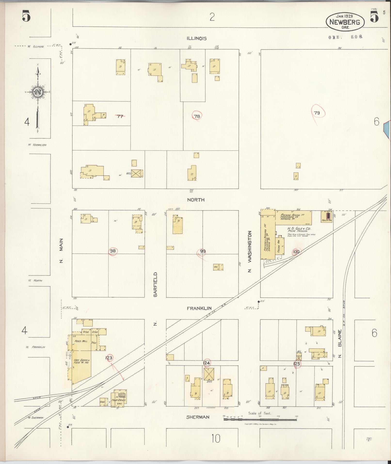 Sanborn Fire Insurance Map from Newberg, Yamhill County, Oregon (1934), Sheet #0005 - Historic Sanborn Fire Insurance Map Print, vintage old map wall art, antique decor, genealogy gift, Oregon Oregon map