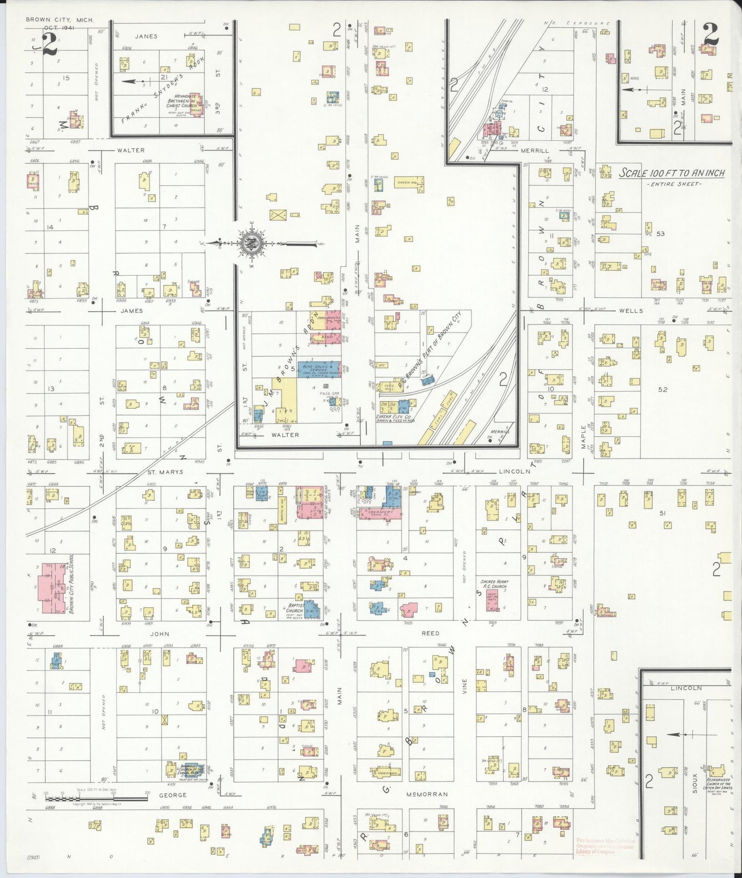 Sanborn Fire Insurance Map from Brown City, Sanilac County, Michigan (1941), Sheet #0002 - Historic Sanborn Fire Insurance Map Print, vintage old map wall art, antique decor, genealogy gift, Michigan Michigan map