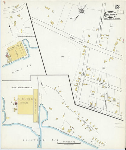 Sanborn Fire Insurance Map from Greenport, Suffolk County, New York (1917), Sheet #0013 - Historic Sanborn Fire Insurance Map Print, vintage old map wall art, antique decor, genealogy gift, New York New York map