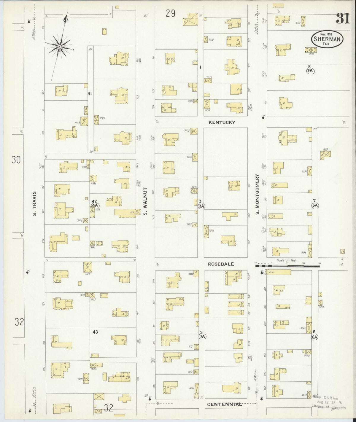 Sanborn Fire Insurance Map from Sherman, Grayson County, Texas (1908), Sheet #0031 - Historic Sanborn Fire Insurance Map Print, vintage old map wall art, antique decor, genealogy gift, Texas Texas map
