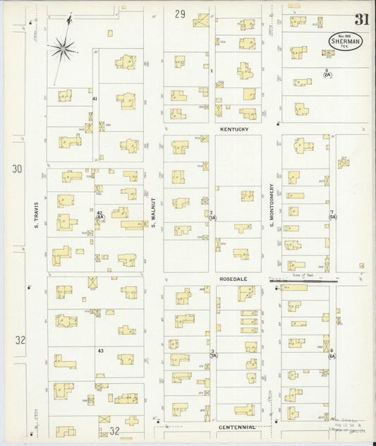Sanborn Fire Insurance Map from Sherman, Grayson County, Texas (1908), Sheet #0031 - Historic Sanborn Fire Insurance Map Print, vintage old map wall art, antique decor, genealogy gift, Texas Texas map