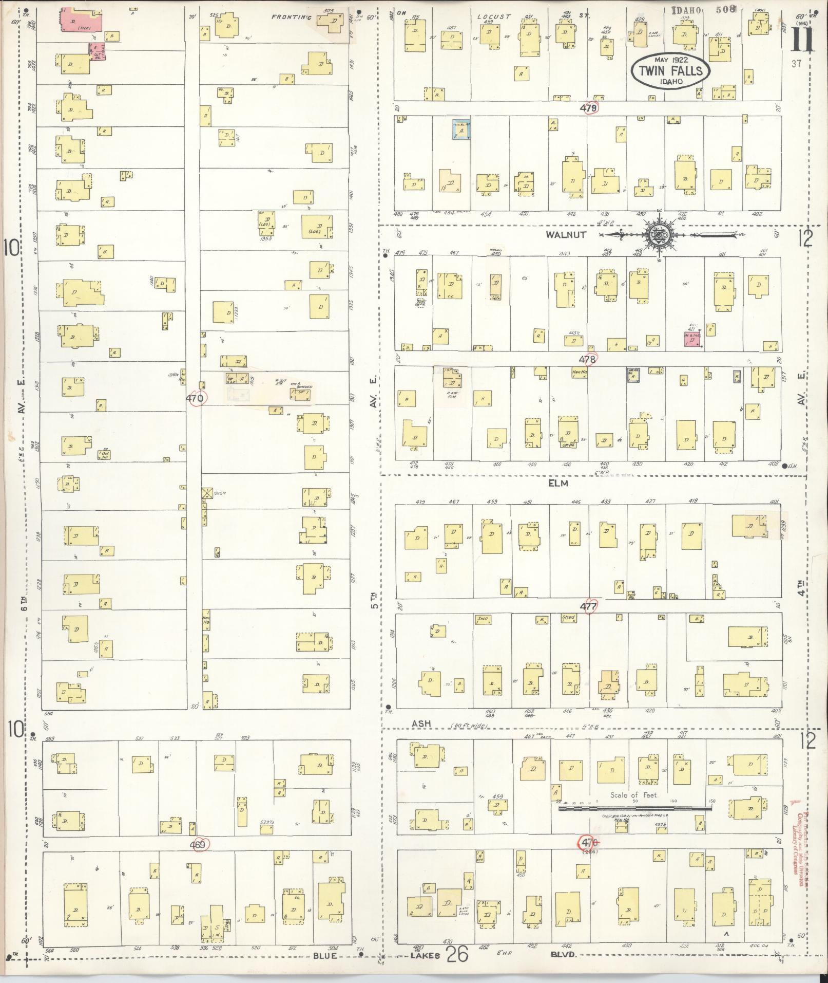 Sanborn Fire Insurance Map from Twin Falls, Twin Falls County, Idaho (1949), Sheet #0011 - Historic Sanborn Fire Insurance Map Print, vintage old map wall art, antique decor, genealogy gift, Falls Idaho map