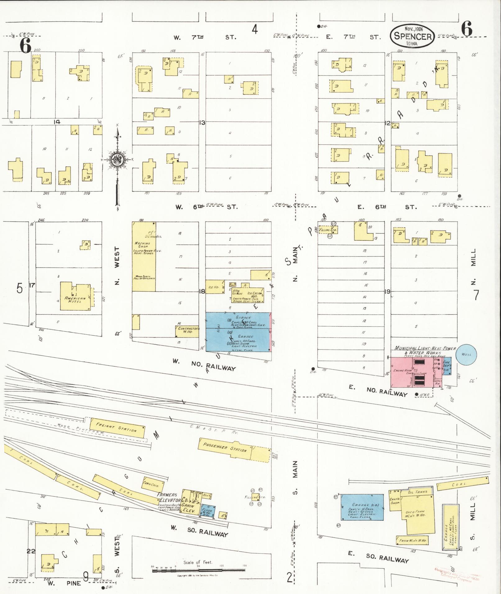 Sanborn Fire Insurance Map from Spencer, Clay County, Iowa (1924), Sheet #0006 - Historic Sanborn Fire Insurance Map Print, vintage old map wall art