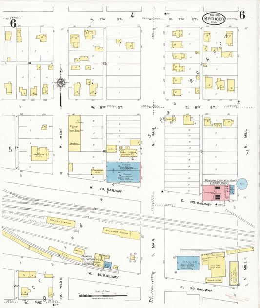 Sanborn Fire Insurance Map from Spencer, Clay County, Iowa (1924), Sheet #0006 - Historic Sanborn Fire Insurance Map Print, vintage old map wall art