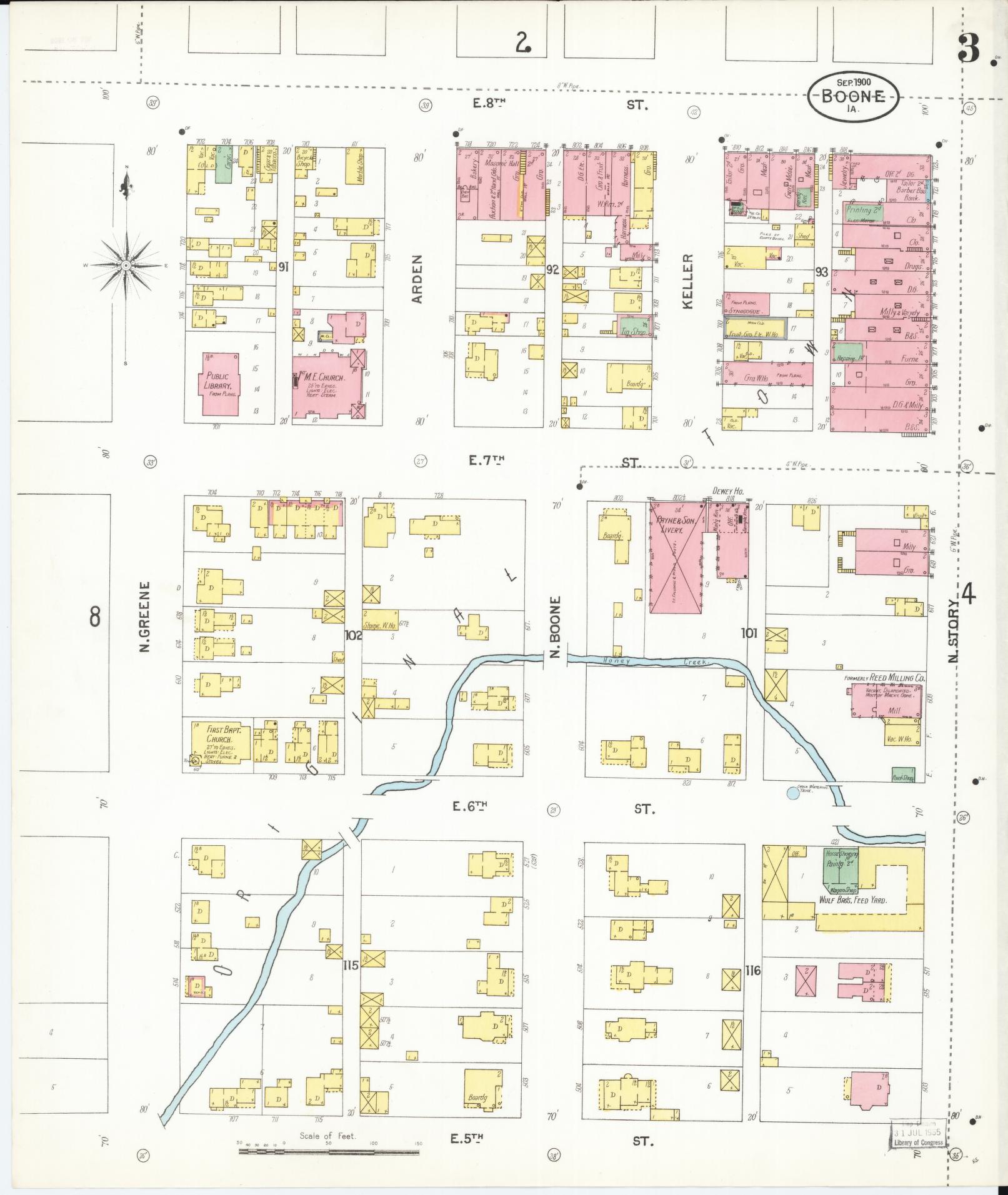 Sanborn Fire Insurance Map from Boone, Boone County, Iowa (1900), Sheet #0003 - Historic Sanborn Fire Insurance Map Print, vintage old map wall art