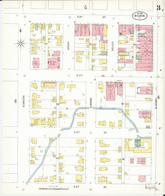 Sanborn Fire Insurance Map from Boone, Boone County, Iowa (1900), Sheet #0003 - Historic Sanborn Fire Insurance Map Print, vintage old map wall art