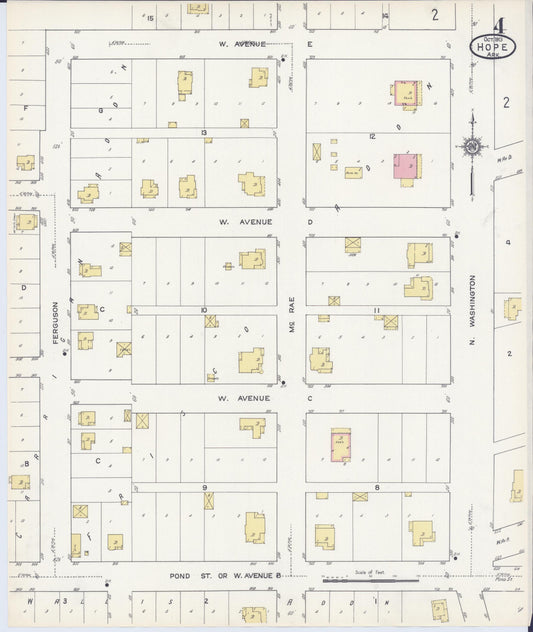 Sanborn Fire Insurance Map from Hope, Hempstead County, Arkansas (1913), Sheet #0004 - Historic Sanborn Fire Insurance Map Print, vintage old map wall art, antique decor, genealogy gift, Arkansas Arkansas map