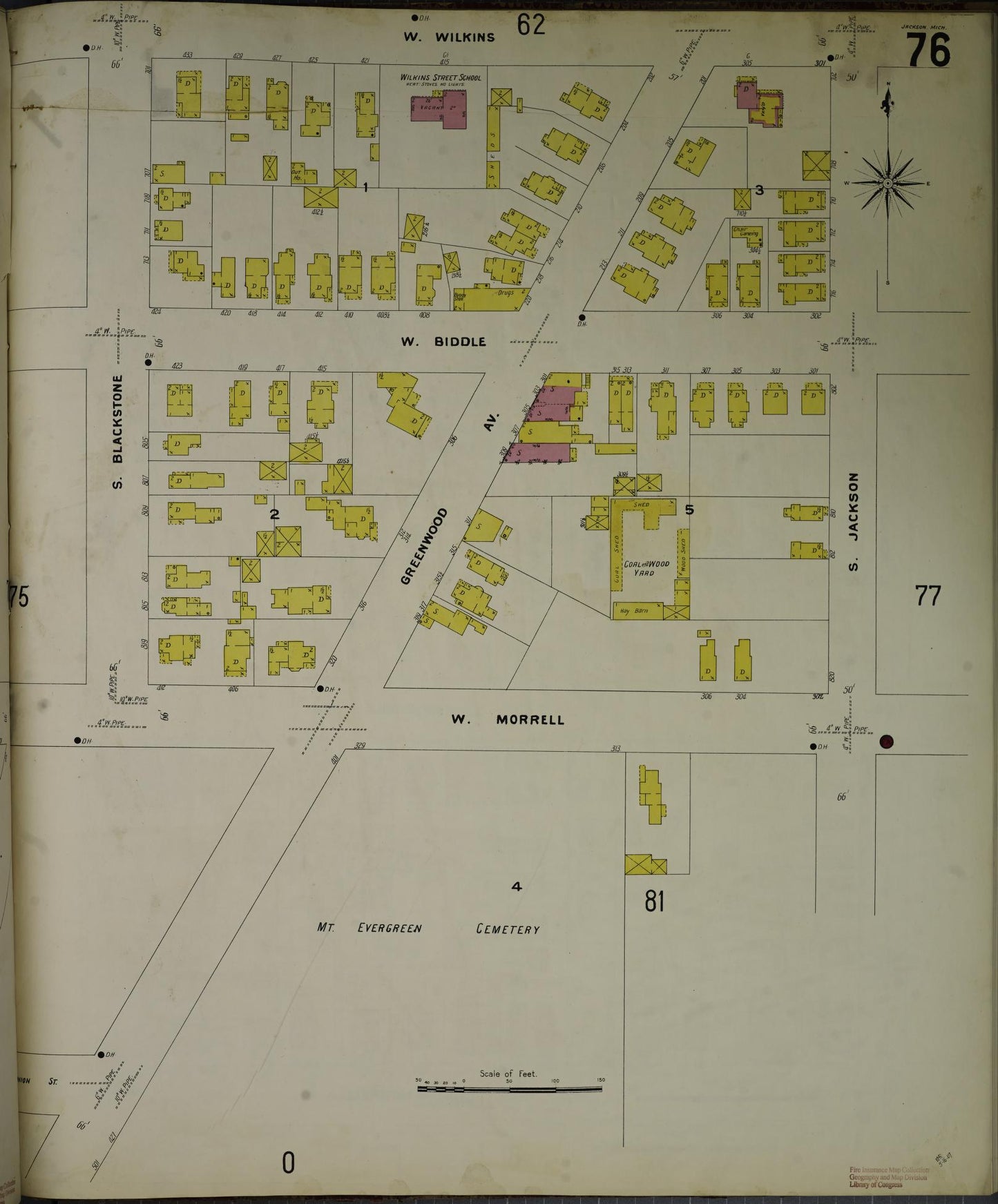 Sanborn Fire Insurance Map from Jackson, Jackson County, Michigan (1907), Sheet #0076 - Complete Map Set gallery image, historic Sanborn map, vintage wall art, Michigan Michigan