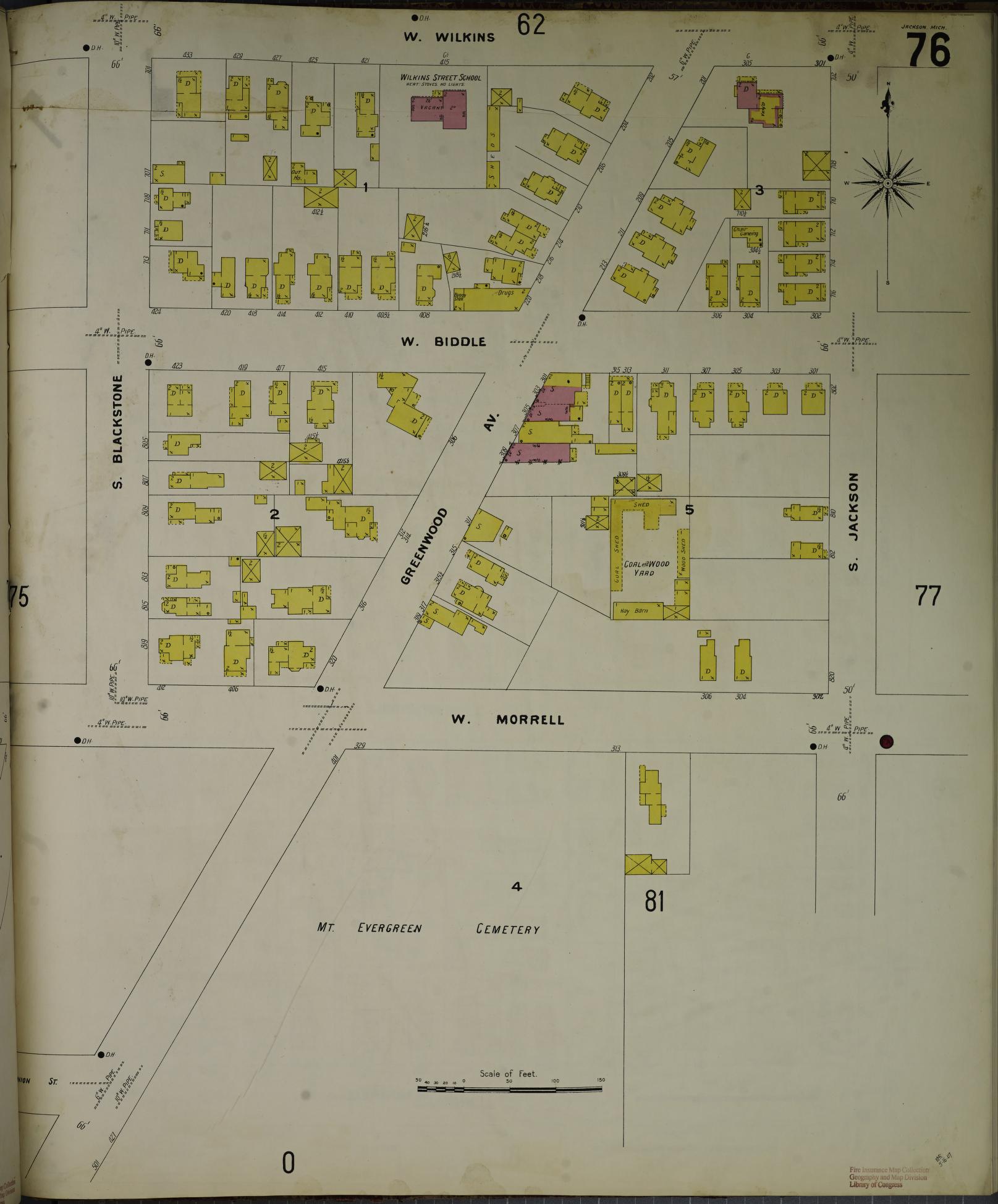 Sanborn Fire Insurance Map from Jackson, Jackson County, Michigan (1907), Sheet #0076 - Complete Map Set gallery image, historic Sanborn map, vintage wall art, Michigan Michigan
