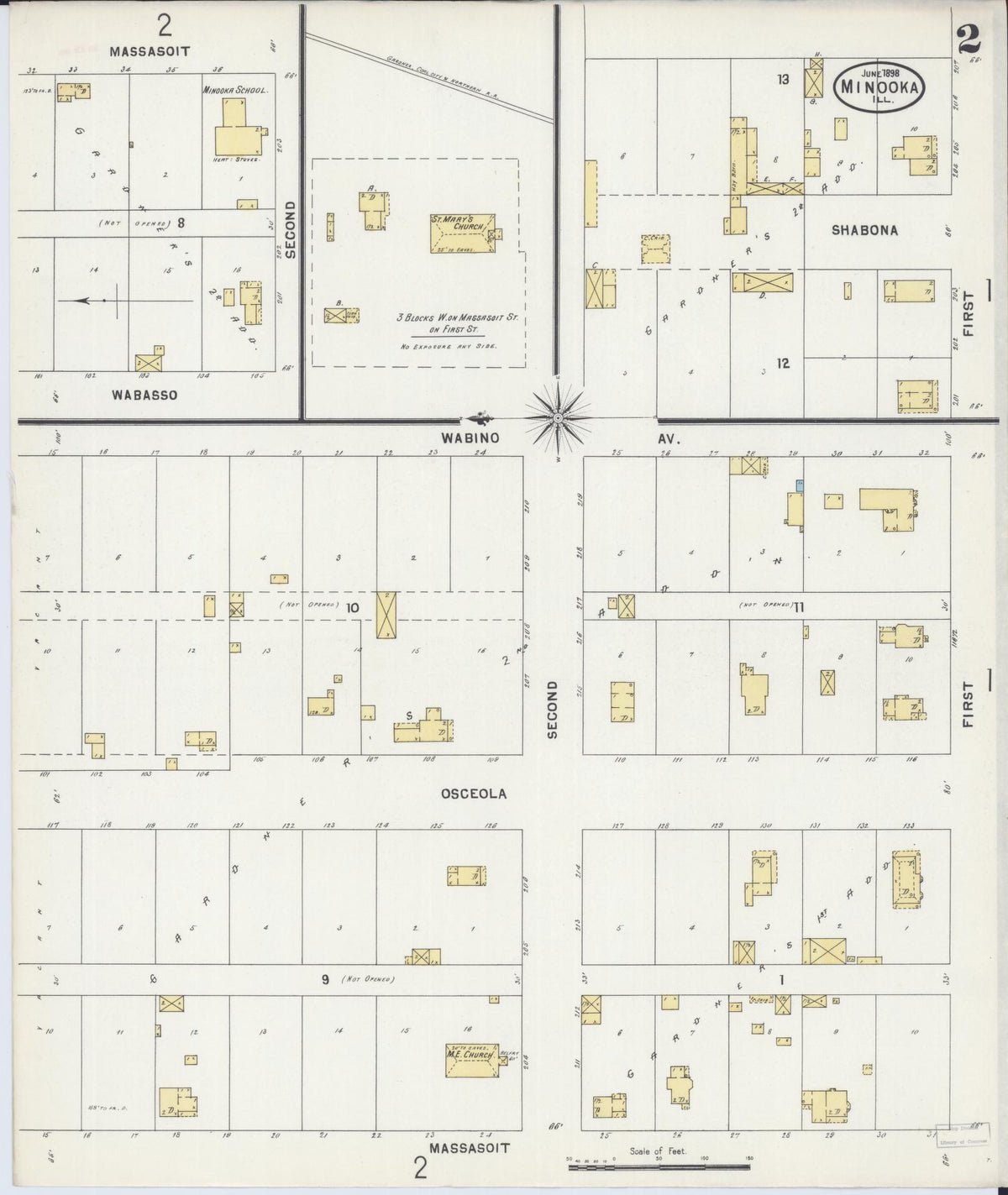 Sanborn Fire Insurance Map from Minooka, Grundy County, Illinois (1898), Sheet #0002 - Historic Sanborn Fire Insurance Map Print, vintage old map wall art, antique decor, genealogy gift, Illinois Illinois map