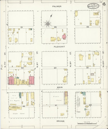 Sanborn Fire Insurance Map from Miles City, Custer County, Montana (1893), Sheet #0006 - Complete Map Set gallery image, historic Sanborn map, vintage wall art, Montana Montana