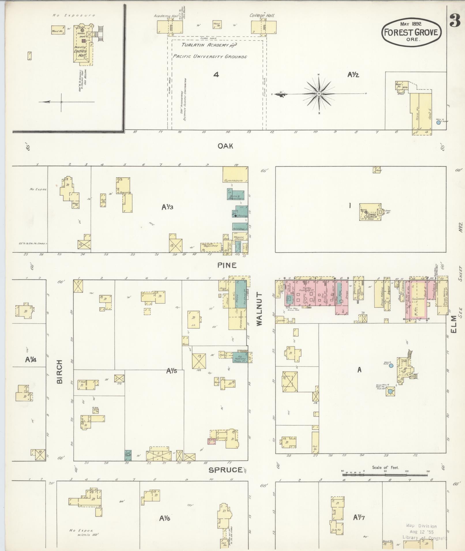 Sanborn Fire Insurance Map from Forest Grove, Washington County, Oregon (1892), Sheet #0003 - Complete Map Set gallery image, historic Sanborn map, vintage wall art, Oregon Oregon