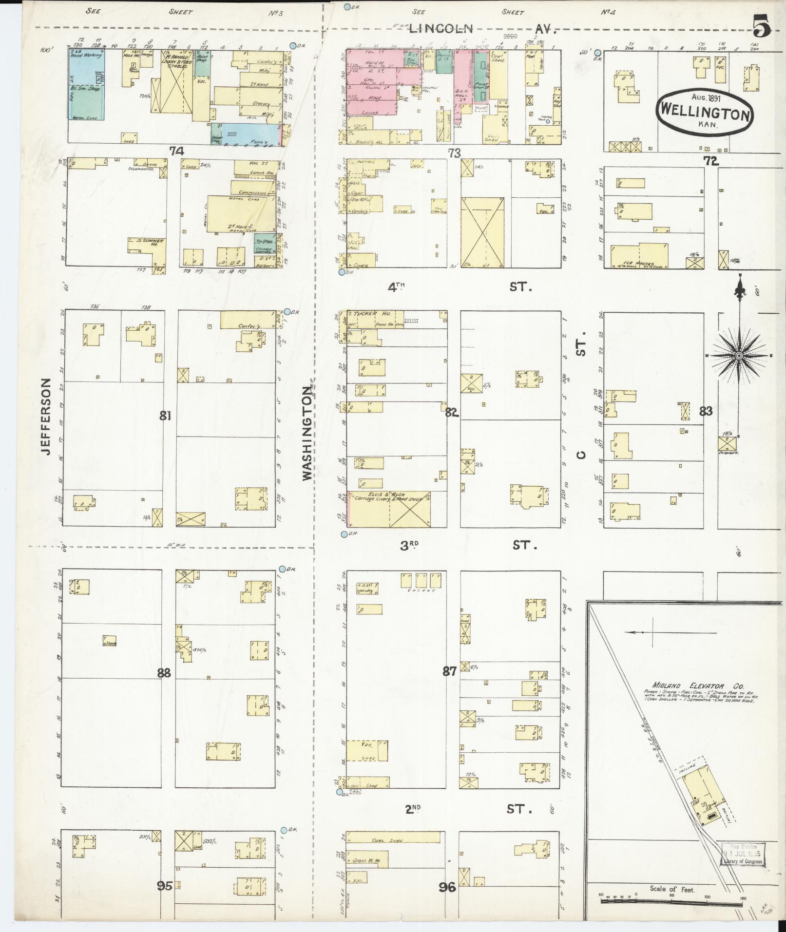Sanborn Fire Insurance Map from Wellington, Sumner County, Kansas (1891), Sheet #0005 - Complete Map Set gallery image, historic Sanborn map, vintage wall art, Kansas Kansas