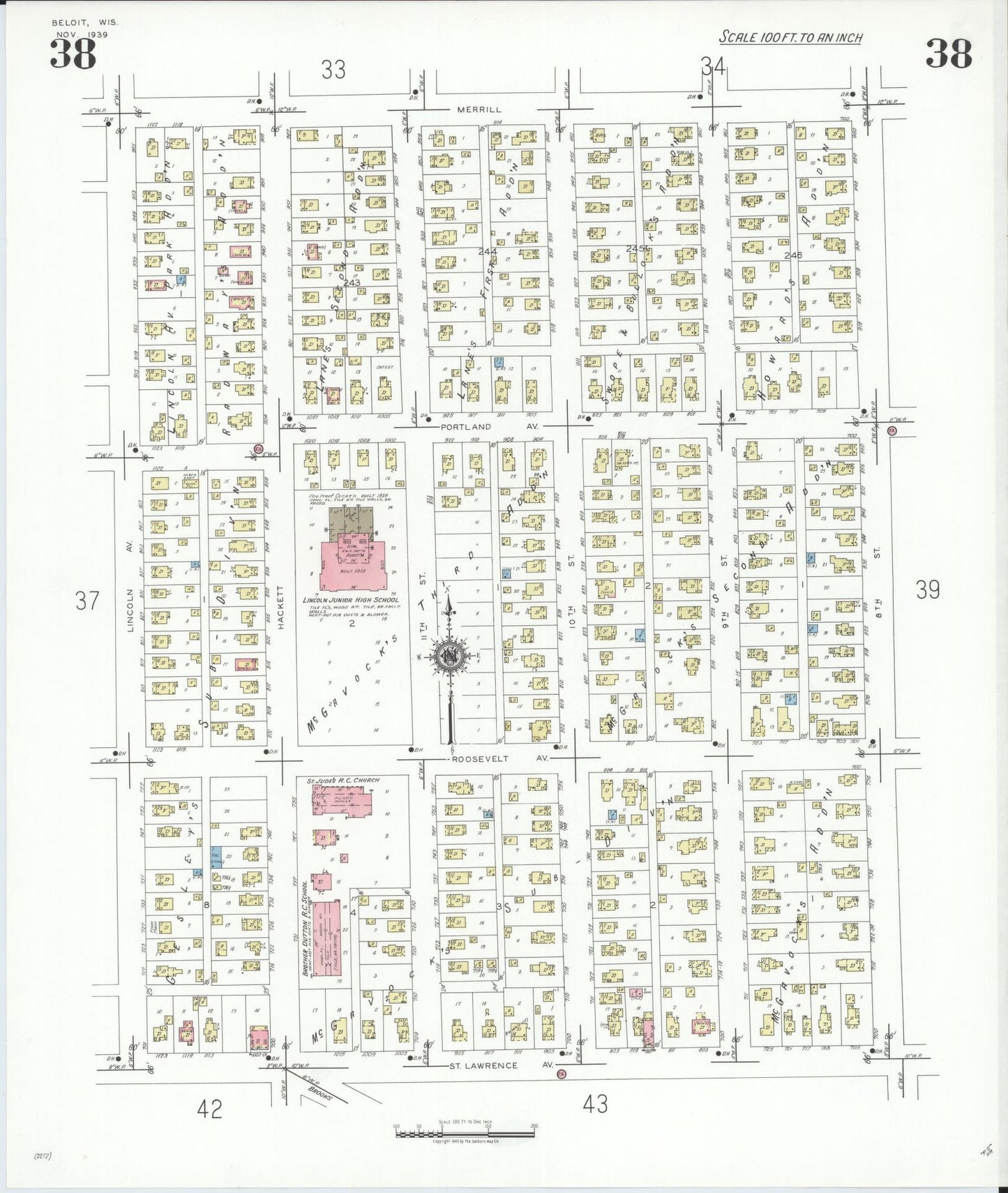 Sanborn Fire Insurance Map from Beloit, Rock County, Wisconsin (1939), Sheet #0038 - Complete Map Set gallery image, historic Sanborn map, vintage wall art, Wisconsin Wisconsin